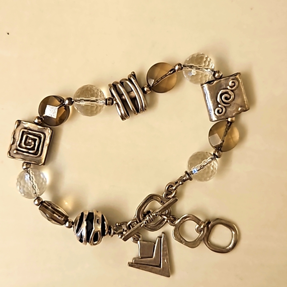 Retired Silpada Sterling Silver Smokey quartz bracelet,  size 7 to 8